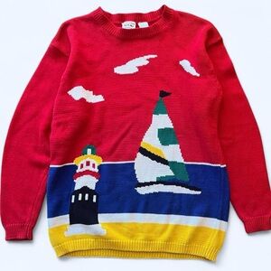 Izod Red Nautical Crewneck Sweater